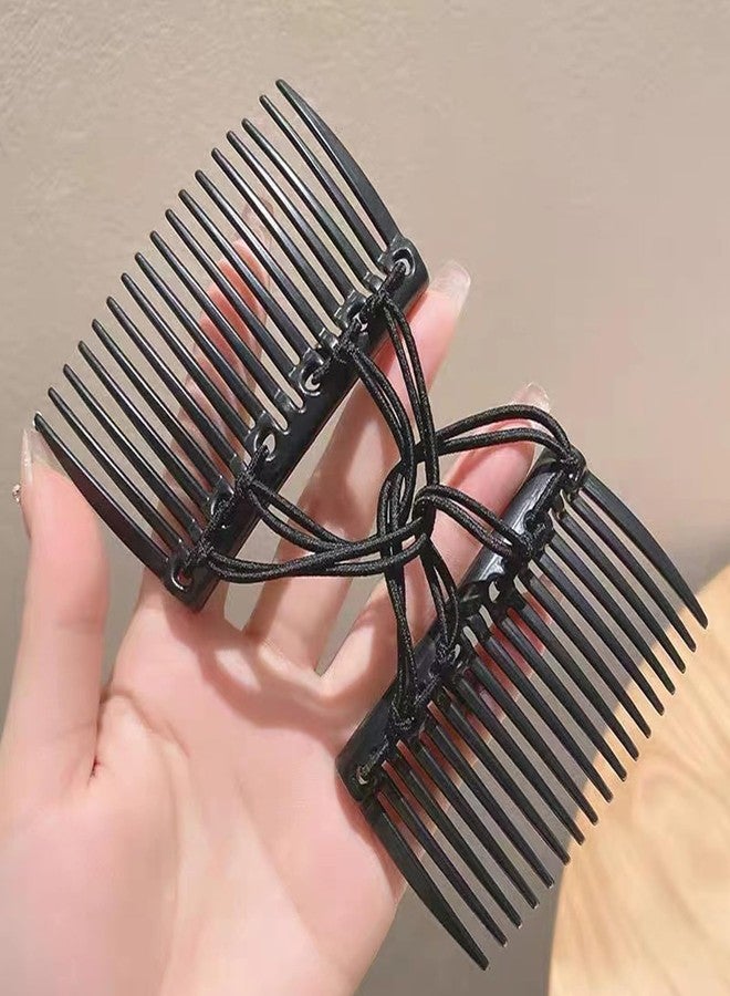 LINYUEARUI 4pcs adjustable elastic wrinkle free double comb hair clip, wrinkle free hair clip, vintage hair bundle maker, suitable for curly thick ponytails (black, brown) - Image 5